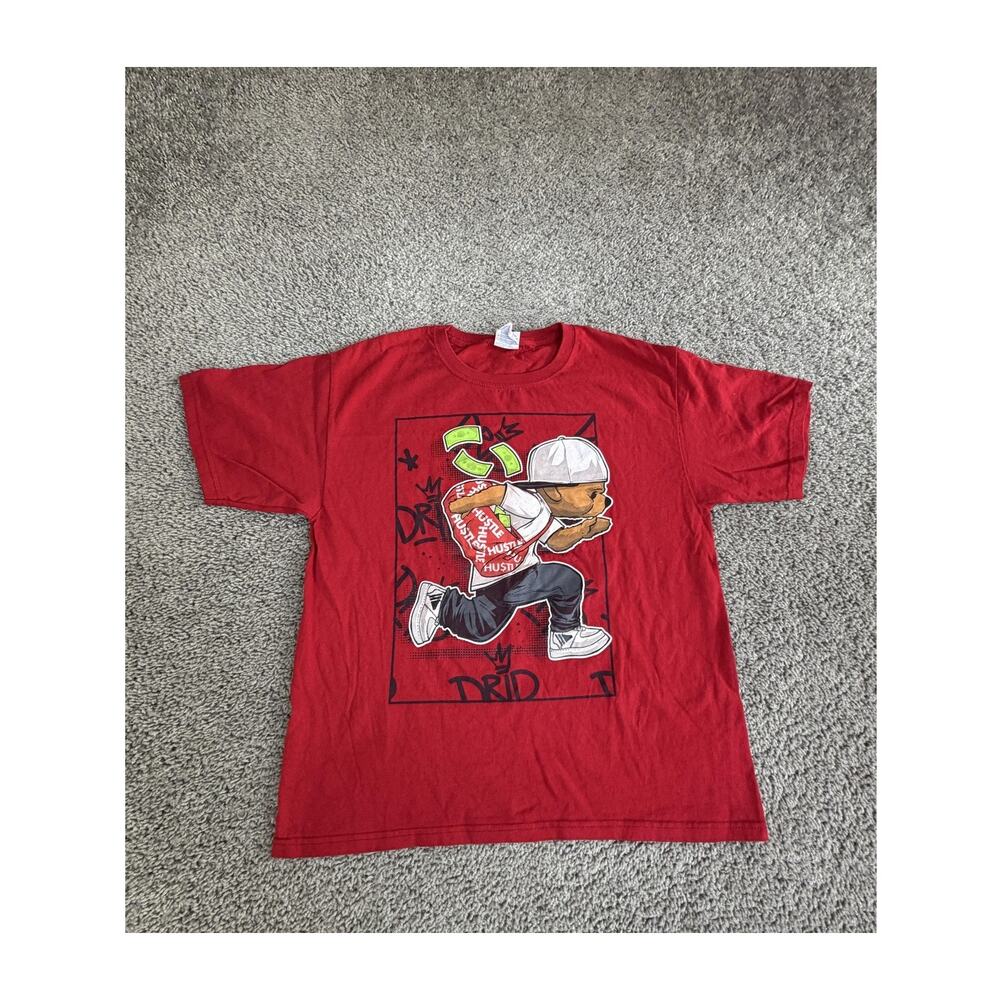 Hustle Bear Shirt Boys XL Red Duffle Bag Boy Jersey Yazbek Tee Top Casual Kids